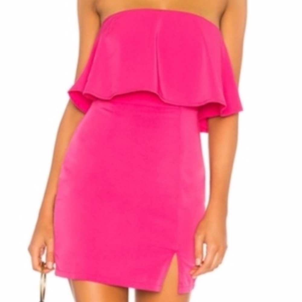 by the way. pink strapless dress